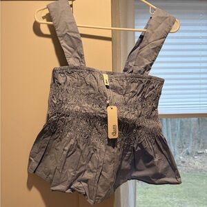 glam Light blue Smocked Peplum Tank Top